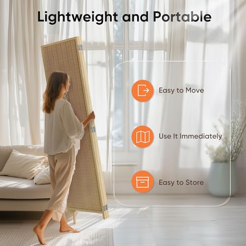 JOSTYLE Room Divider 4 Panel Folding Privacy Screen, Bamboo Room Divider Screen - 6 ft. Tall Wall Divider for Room Separation Freestanding Partition Separators, Beige JOSTYLE