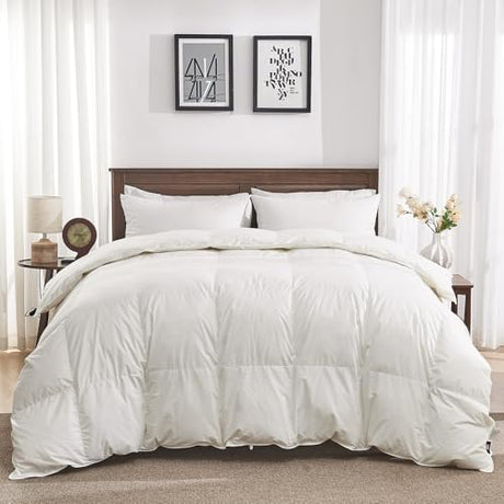 Oaken-Cat Goose Feather Down Fiber Comforter Twin Size - 100% Organic Cotton Shell All Season Duvet Insert, Medium Warmth Hotel Luxury Bedding Comforter(68x90 Inch, White) Oaken-Cat