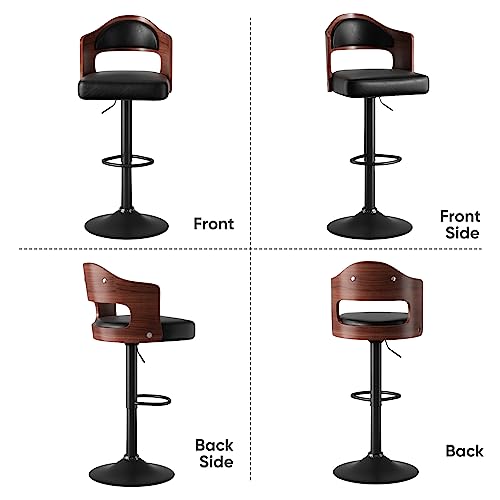 Nalupatio Swivel Bar Stools Set of 2 Seat Adjustable Height 24.5-33.5IN, Wooden Barstools PU Leather Upholstered Bar Chairs with Back & Footrest for - WoodArtSupply