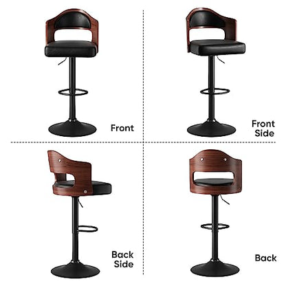 Nalupatio Swivel Bar Stools Set of 2 Seat Adjustable Height 24.5-33.5IN, Wooden Barstools PU Leather Upholstered Bar Chairs with Back & Footrest for - WoodArtSupply