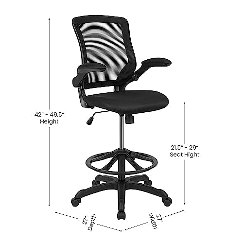 Flash Furniture Kale Mid-Back Swivel Office Chair with Adjustable Foot Ring, Lumbar Support, and Seat Height, Ergonomic Mesh Executive Chair, Black Flash Furniture
