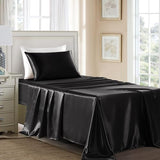 GOLAL Satin Sheets Twin Size - 3 Pieces Luxury Silky Soft Bed Sheets for Kids, Wrinkle-Free Black Satin Silk Sheet Set with 1 Deep Pocket Fitted Sheet, 1 Flat Sheet, 1 Pillow case GOLAL