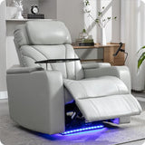 QKFF Zero Wall Power Recliner with Bluetooth Speaker & USB Ports - Home Theater Electric Recliner Chair with Cup Holder, Arm Storage, LED Lights, Phone Holder & Removable Tray Table