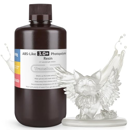 ELEGOO ABS-Like Resin 3.0 Plus, 3D Printer Resin with Low Viscosity and High Precision, 405nm Rapid UV-Curing Photopolymer Resin, 3D Resin for LCD/DLP 3D Printing, Translucent 1000G