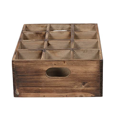 Sintosin Farmhouse Wooden Storage Crate for Decoration 13 x 10 inches, Rustic Beer Holder Box, Wood Crate Box for Crafts, Beverage Serving Caddy with Carrying Handles, 12 Individual Slots