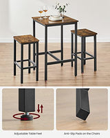 VASAGLE Bar Table and Chairs Set, Square Table with 2 Stools, Dining Pub Set for 2, Space Saving for Kitchen Breakfast, Living Room, Rustic Brown and Ink Black VASAGLE