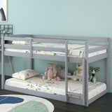 KOMFOTT Low Bunk Bed Twin Over Twin, Solid Wood Bunk Bed Frame with Built-in Ladder & Safety Guardrails, Space-Saving Low Bunk Bed for Kids, Teens, No Box Spring Needed KOMFOTT