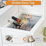 Pamapic Glass Top Sliding Mirror Vanity Desk with Lights, Makeup Vanity with Jewelry Storage, 3 Drawers, 12 Compartments, Golden Handles, 3 Color Dressing Table with Charging Station, Bedroom, White Pamapic