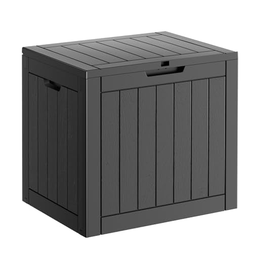 PatioZen 31 Gallon Resin Deck Box, Lockable Package Delivery Box, Waterproof and UV Resistant Outdoor Storage Box for Patio Furniture, Garden Tools and Toys Storage - Black - WoodArtSupply