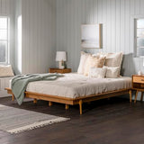Mid Century Modern Caramel Solid Wood Platform Bed Frame with Headboard and Footboard, King Size Walker Edison