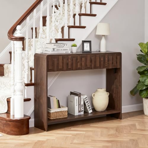 VAXZOFI Console Sofa Table with 2 Drawers, 43-Inch Mid-Century Narrow Entryway Tables with Storage Shelf, Farmhouse Hallway Accent Tables Behind Couch Table for Living Room, Walnut VAXZOFI