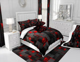 Feelyou Red and Black Bedding Set Full Size Light Geometric Comforter Set for Kids Boys Girls Decor Comforter Modern Duvet Set Feelyou