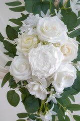 Olalaka White Artificial Wedding Arch Flowers Kit (Pack of 3) with 26Ft White Shiny Arch Draping Fabric for DIY Wedding Party Ceremony Reception Backdrop Floral Decoration Olalaka