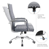 KaiMeng Ribbed Office Desk Mid Back Computer Chair Height Adjustable Conference Executive Task Swivel PU Leather (Grey)