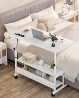 Armocity Height Adjustable Standing Desk with Power Outlets, 32" Manual Stand Up Desk with Storage Shelves Small Mobile Rolling Computer Desks Portable Laptop Table with Wheels for Home Office, White Armocity