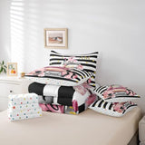 Erosebridal Pink Fashion Comforter Set with Sheets Full for Girls Girly Modern Inspirational Quotes Women Abstract Black White Stripes Bed in a Bag Books Floral Perfume Makeup 7 Piece Bedding Set Erosebridal
