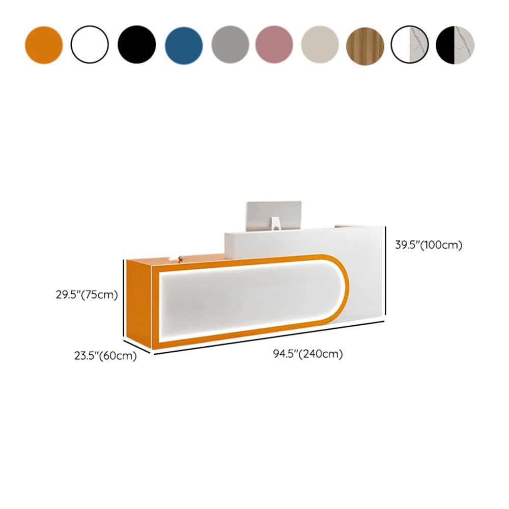 LITFAD Rectangle Reception Desk with Drawer, Cable Management, and Keyboard Tray Manufactured Wood Checkout Counter Modern Counter, Beige/White, Left Hand Return, 94.5" L x 23.5" W x 39.5" H LITFAD