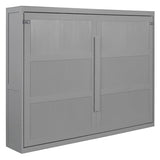 FUvellamo Queen Size Murphy Bed with LED Lights, Wood Space-Saving Hidden Folding Bed Chest, Wall Bed Frame for Small Space, Gray FUvellamo