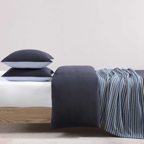 Tommy Hilfiger - Queen Comforter Set, Soft & Breathable Micro Piqué Cotton Bedding, Medium Weight Feel for Year Round Comfort, 3 Piece Bed Set with Matching Pillowcases (Navy) Tommy Hilfiger