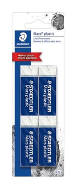 STAEDTLER Mars Plastic Vinyl Erasers (4-Pack), White Erasers for Clean & Precise Results - Latex-Free, Minimal Crumbling, Made in Germany STAEDTLER