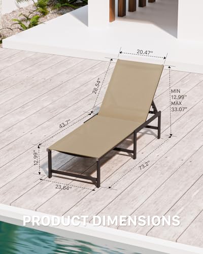 WOAJNQO Chaise Lounge Chair Outdoor,Aluminum Patio Lounge Chairs,Lounge Chairs with 5 Adjustable Backrest for Outside Beach Lawn and Backyard,Khaki WOAJNQO