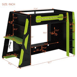 SOFTSEA Twin Gaming Loft Bed with Desk & RGB Lights, Wood Loft Bed Frame with Storage Shelves & Charging Station, Twin Size Gaming Bed for Teens & Kids Bedroom, Green SOFTSEA
