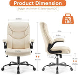 Sweetcrispy Ergonomic Office Chair Heavy Duty Task Desk Chair with Flip-up Arms, PU Leather, Adjustable Swivel Rolling Chair with Wheels, Beige Sweetcrispy