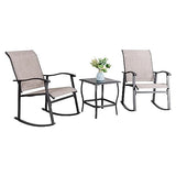 Vongrasig 3 Piece Outdoor Rocking Bistro Set, Textilene Fabric Small Patio Furniture Set, Front Porch Rocker Chairs Conversation Set with Glass Table for Lawn, Garden, Balcony, Poolside (Taupe) Vongrasig