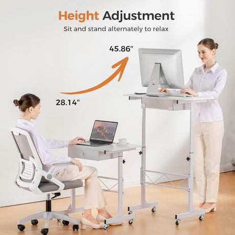 COMHOMA Small Standing Desk Adjustable Height Small Computer Desk Mobile Portable Rolling Laptop Table with Wheels 32" Computer Workstation Sit Stand Desks Portable Standing Table Treadmill desks COMHOMA