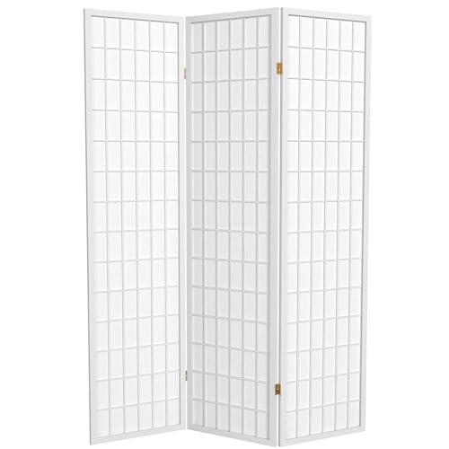 Red Lantern 6 ft. Tall Window Pane Shoji Screen - White - 3 Panels Red Lantern