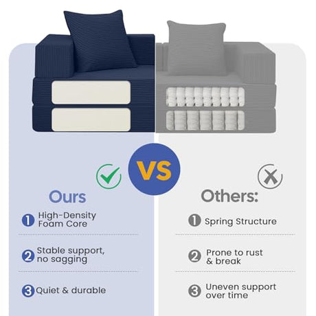 COMAX Futon Sofa Bed, 4‑in‑1 Convertible Sofa Bed, Folding Boneless Couches for Living Room, Fold Out Small Foldable Loveseat Floor Sleeper Comfy Mattress Lounge Space‑Saving, Navy Blue COMAX