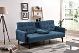 Container Furniture Direct Leno 72" Sleeper Sofa Bed - Convertible Folding Backrest to Full Bed with Cup Holder & Drop-Down Table - Space Saving Linen Sofa for Small Spaces - Easy Assembly, Blue Container Furniture Direct