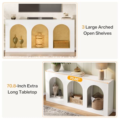 Tribesigns 70.9" White Console Table with Storage, Wood Entryway Entry Table with 3 Arched Shelves for Foyer, Hallway, Living Room, Behind Couch Sofa, Narrow Long Tribesigns