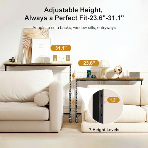 Lanynne Narrow Console Table with Adjustable Height Rustic Behind Couch Sofa Table with Power Outlets 39.4" Long * 5.9" Deep Entryway Table for Hallway Bedroom Living Room Foyer Classic Lanynne