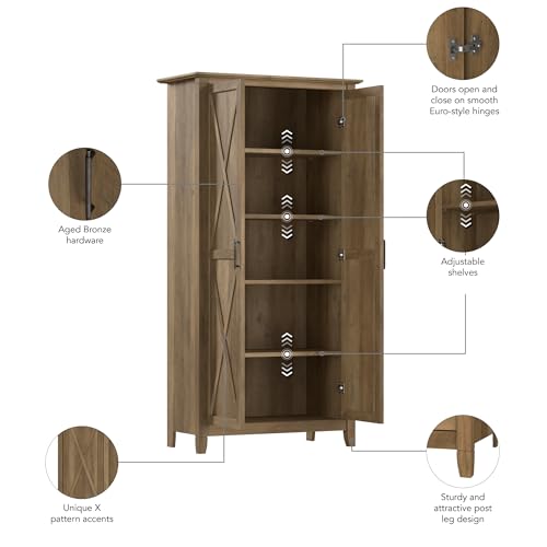 Bush Furniture Key West Tall Storage Cabinet with Doors and Shelves in Reclaimed Pine, 2 Door Organizer for Home Office, Living Room, Entryway