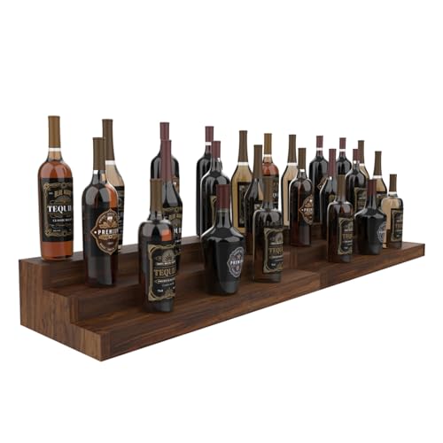 tongmo 2 Pack Liquor Bottle Stand - 3 Tier Liquor Bar Bottle Display Shelf, Holds 42 Bottles, Real Wood, Easy to Clean, No Installation Required - 30 Inch Each (Dark Walnut) tongmo