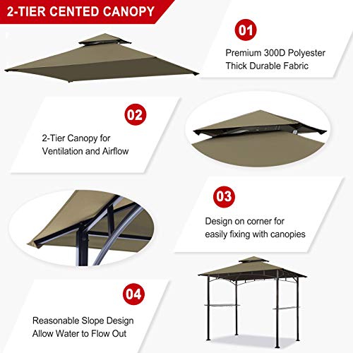 Eurmax USA High Performance Grill Gazebo Canopy Replacement Cover 5x8 BBQ Gazebo Shelter Top（Cocoa - WoodArtSupply