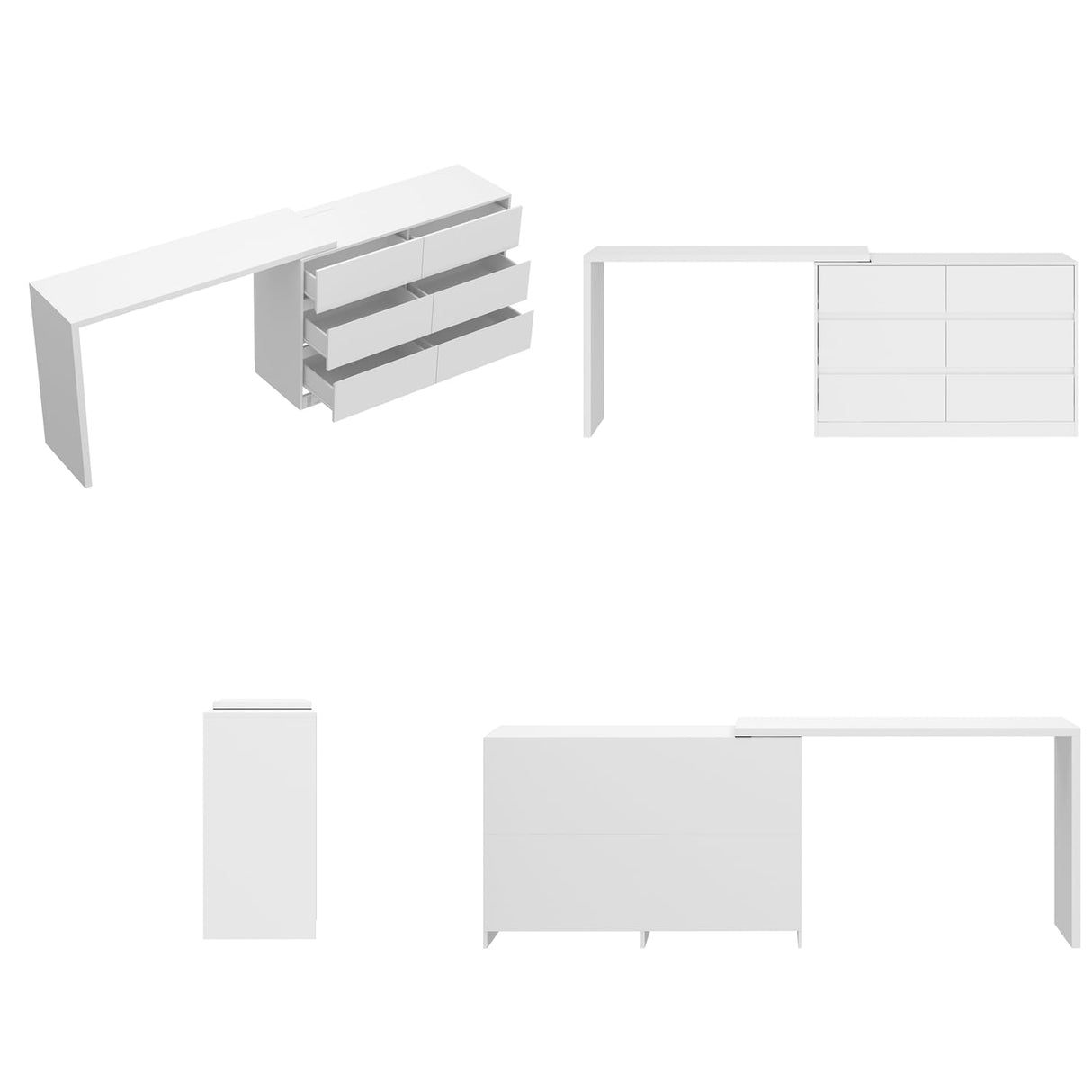 ROMSHINE 6 Drawer Dresser with Rotatable Tabletop, Modern Chest of Drawers with Extendable Desk (No More Than 98" W), Drawer Organizer for Bedroom Home Office, White Dresser ROMSHINE