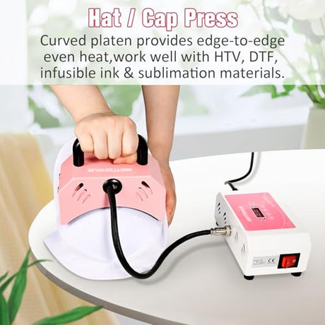BetterSub 2in1 Combo Mini Portable Hat Press Heat Press Machine (Pink) BetterSub