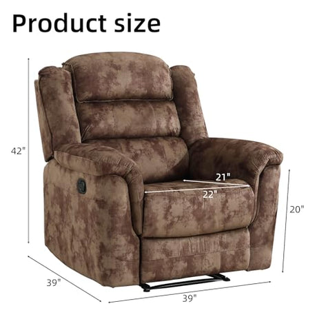 EBELLO Manual Recliner Chair, Soft Fabric Recliner Sofa with Overstuffed Armrest and Backrest for Living Room, Bedroom, Brown EBELLO