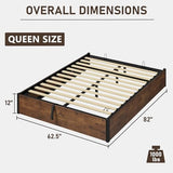 LUXOAK Queen Size Lift Up Storage Platform Bed Frame, Metal Bed Frame with Wooden Slats Support, No Box Spring Needed, Large Storage Space, Noise Free, Easy Assembly, Rustic Brown LUXOAK