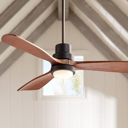 Casa Vieja 52" Delta-Wing DC Modern 3 Blade Indoor Outdoor Ceiling Fan with LED Light Remote Control Solid Wood Oil Rubbed Bronze Damp Rated for Patio Exterior House Porch Gazebo Garage - WoodArtSupply