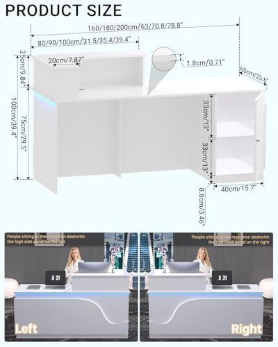 Reception Desk,L Shaped Reception Desk, Counter with Lockable Drawer,Counter for Offices, and Retail Spaces, Easy Assembly (White-L, 78.8 * 23.6 * 39.3in) Generic