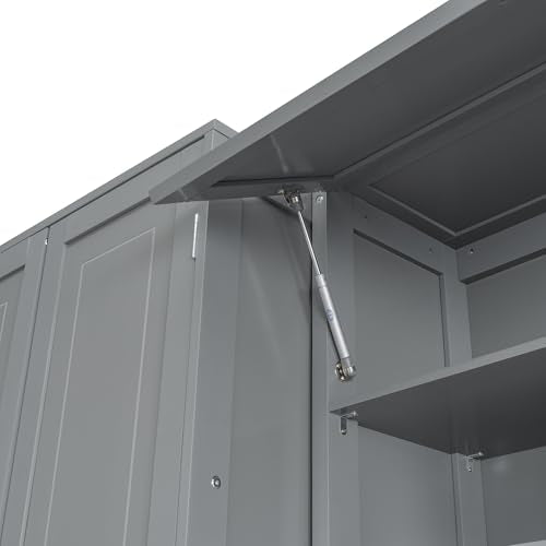 Merax Queen Murphy Bed with Tall 90.6" Closet Wardrobe & Shelves & Drawers, All-in-One Multi-Storage Side Flip Wood MDF Murphy Cabinet Bed Desk, Open/Close Hydraulically (Gray) Merax