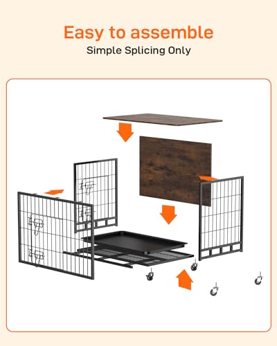 Dog Crate Furniture, 2024 New Furniture Style Dog Crate with Removable Tray and Wheels, Heavy-Duty Double-Doors Dog Cage End Table, 27.2" Wooden Dog Kennel, Indoor Dog House for Large Dogs, Brown GAOMON