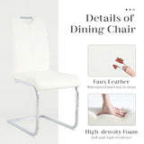 RGZ Modern Oval Dining Table Set for 6, 71" Cream White Kitchen Table with Ripple Legs & 6 White Silver Faux Leather Chairs, Easy to Clean Dinner Table Set for Office, Home, Dining Room RGZ