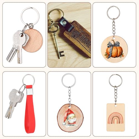 Tondiamo 122 Pcs Laser Engraving Blanks Keychains Bulk Laser Cutting Engraving Materials Accessories Including Wood, Stainless Steel, Acrylic, PU Leather, Silicone and Marking Paper Tape for Laser Tondiamo