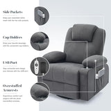 Weture Oversized Swivel Rocker Recliner Chair with Heat and Massage, Big Large Recliner Chair for Living Room, 360 Degree Swivel Rocking Single Sofa with Cup Holders and USB Port (Fabric, Darkgrey)