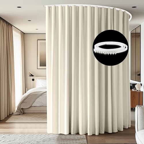cbsroro Room Divider Ceiling Mounted Curtains Track Sets Extra Wide Blackout Curtain Flexible Tracks for Bedroom Privacy Partition Separator, 1 Panel Beige Drape and White Rail, W8.3 x H7ft cbsroro