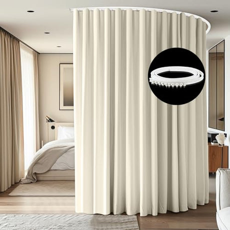 cbsroro Room Divider Ceiling Mounted Curtains Track Sets Extra Wide Blackout Curtain Flexible Tracks for Bedroom Privacy Partition Separator, 1 Panel Beige Drape and White Rail, W8.3 x H7ft cbsroro